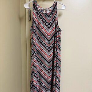 S105 - Tacera Orange Coral Navy Blue Sharkbite Sun Dress XL
